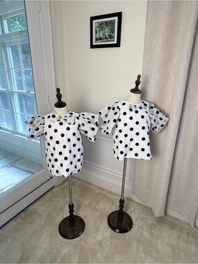 White Blouse with Black Polka Dots - Short Sleeve